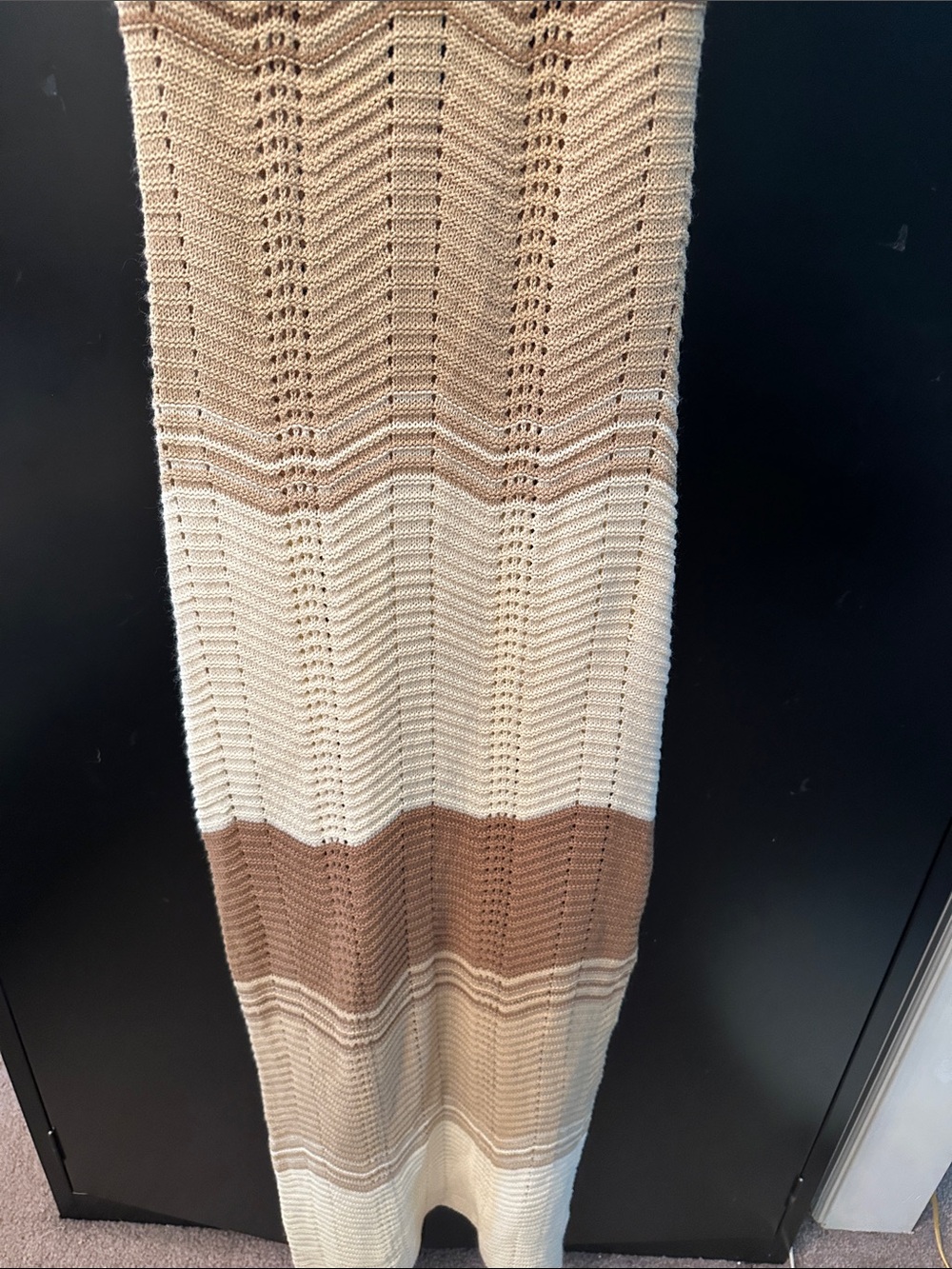 Embroidery Maxi Dress Tan and Cream Knit Halter Beautiful for the Beach ποΈ XS - Picture 4 of 7